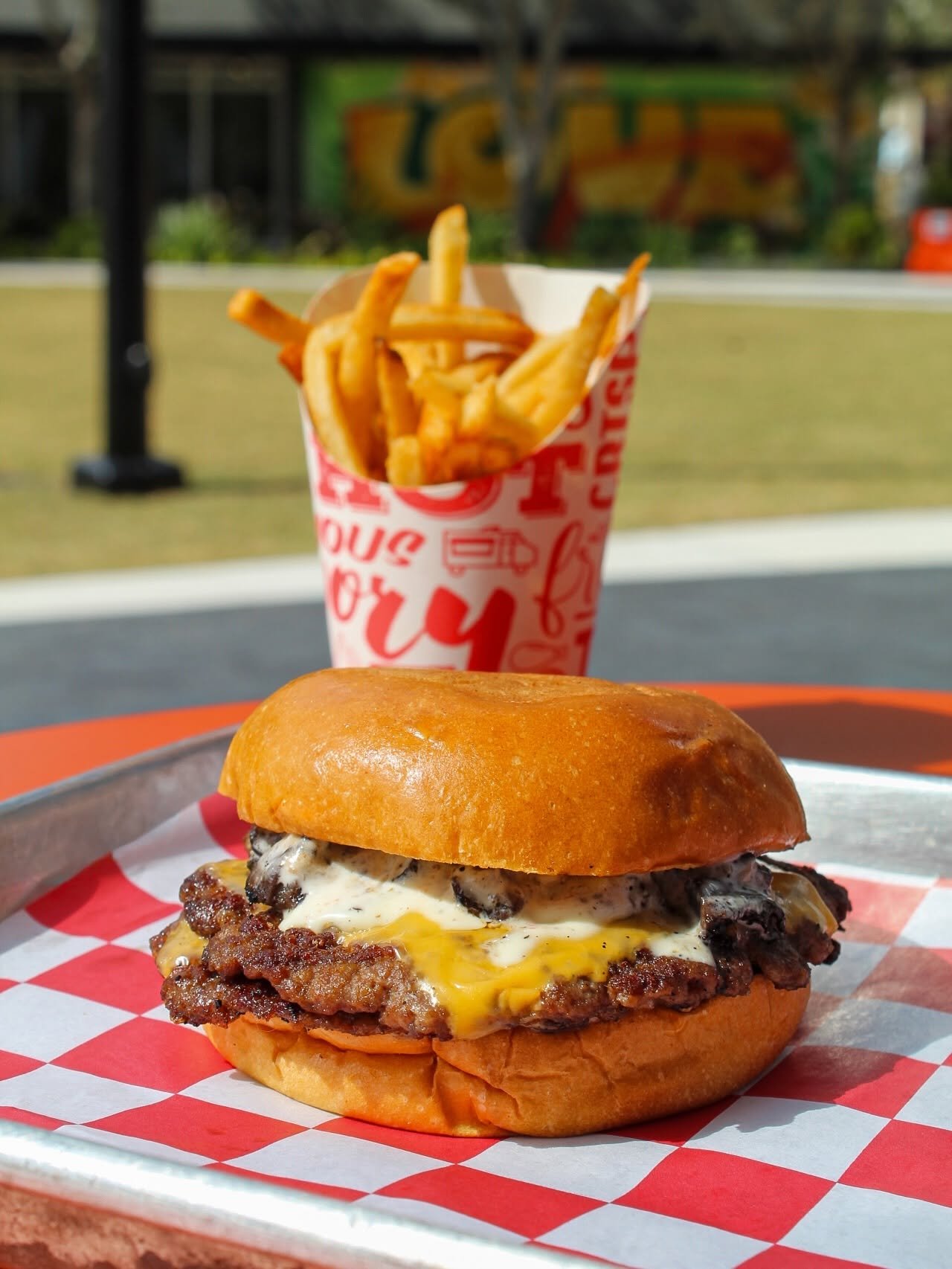 Double Truffle Smash burger with fries at Mr. Smash Burger