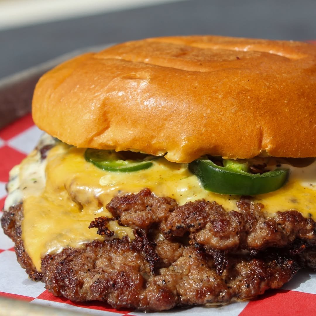 Double Jalapeño Crema Smash burger with jalapeños and crema